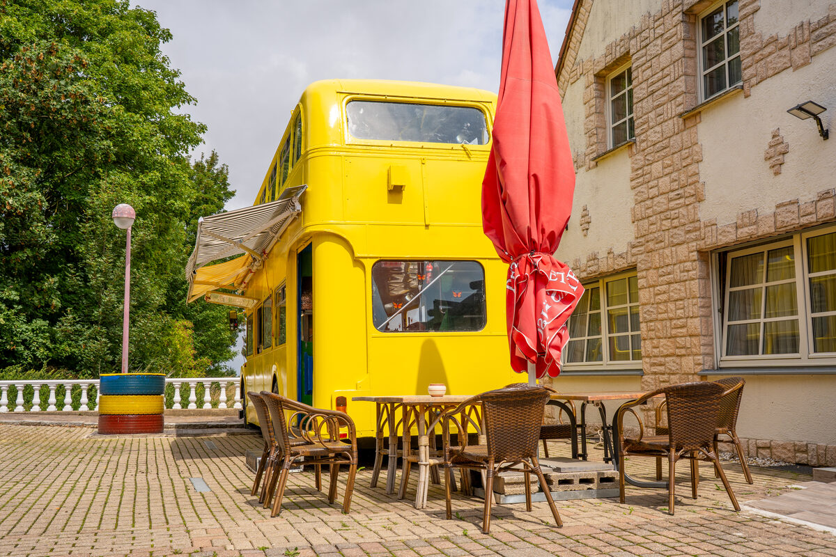 Terrace by the double-decker bus